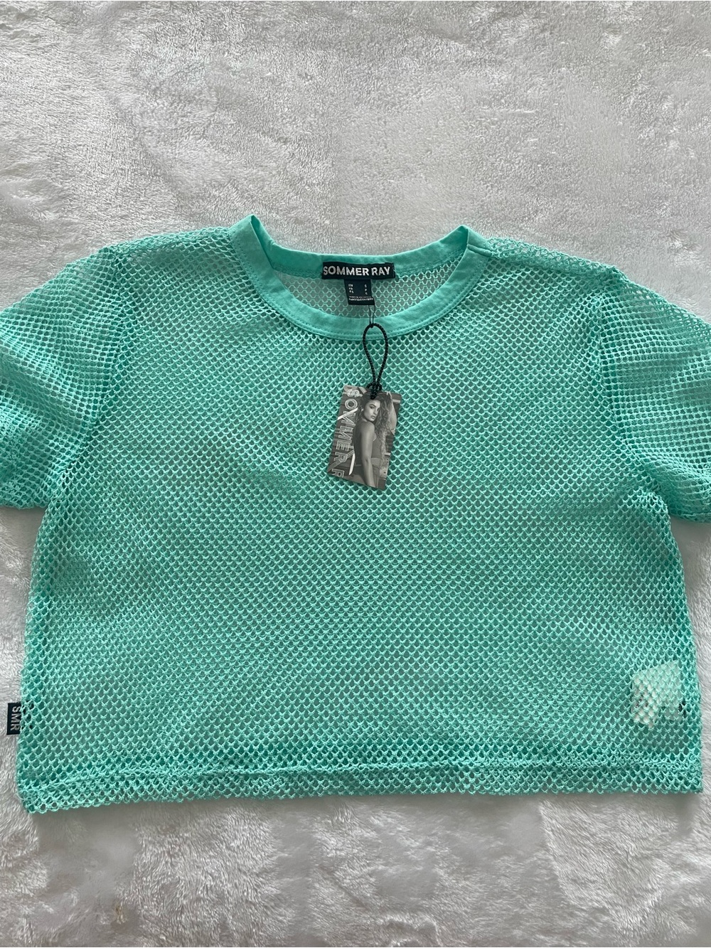 Sommer Ray NWT Sz small women’s seafoam green mesh crop top short sleeve